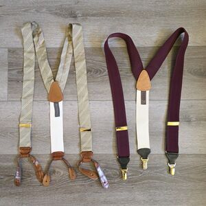 Lot of 2 Trafalgar Suspenders Leather Stretch Adjustable Y-Back Button Clip
